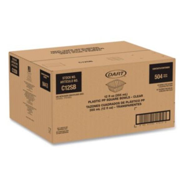 Square Plastic Bowls, 12 Oz, 8.5 x 8.5 x 2.64, Clear, Plastic, 63 Bowls/Sleeve, 8 Sleeves/Carton