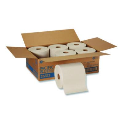 Pacific Blue Basic Recycled Paper Towel Roll, 1-Ply, 7.87 " x 1,000 Ft, Brown, 6/Carton
