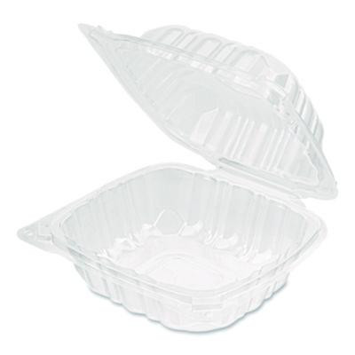 Polypropylene Plastic Hinged Container, 6 x 6 x 3.3, Clear, Plastic, 50/Pack, 6 Packs/Carton