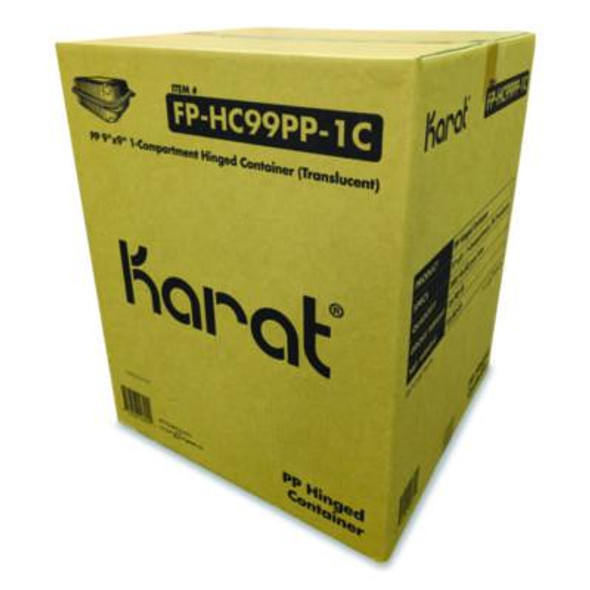 Polypropylene Plastic Hinged Container, 9.35 x 9.22 x 3.17, Clear, Plastic, 50/Pack, 4 Packs/Carton