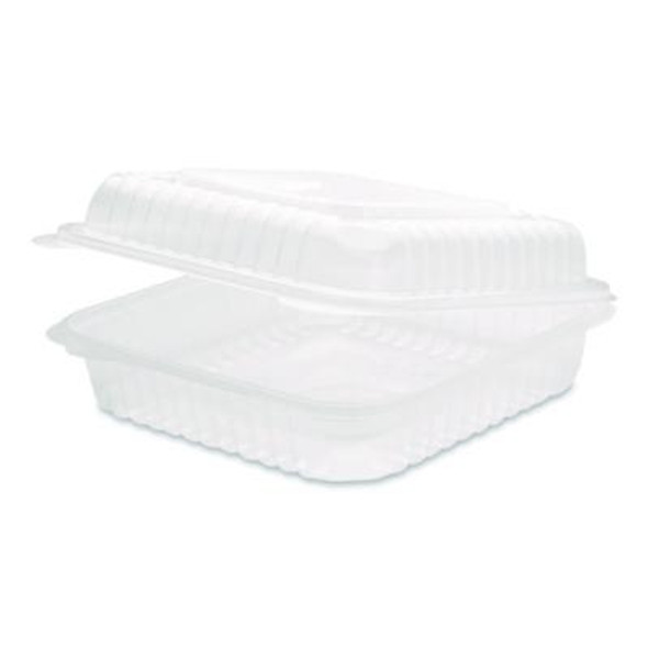 Polypropylene Plastic Hinged Container, 9.35 x 9.22 x 3.17, Clear, Plastic, 50/Pack, 4 Packs/Carton