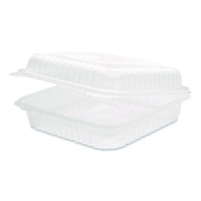 Polypropylene Plastic Hinged Container, 9.35 x 9.22 x 3.17, Clear, Plastic, 50/Pack, 4 Packs/Carton