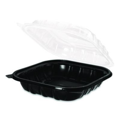 Polypropylene Plastic Hinged Container, 9 x 9 x 3, Black/Clear, Plastic, 50/Pack, 3 Packs/Carton