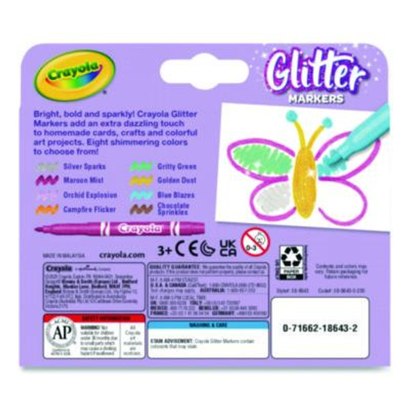 Glitter Markers, Medium Bullet Tip, Assorted Colors, 8/Set