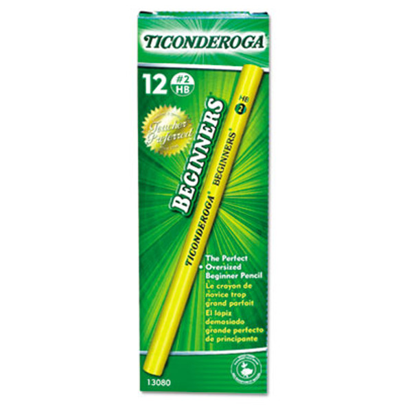 Ticonderoga Beginners Woodcase Pencil With Microban, Hb (#2), Black Lead, Yellow Barrel, Dozen