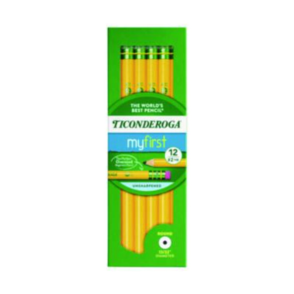 Ticonderoga Beginners Woodcase Pencil With Eraser And Microban, Hb (#2), Black Lead, Yellow Barrel, 12/Pack
