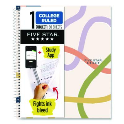 Simple Waves Organic Lines Notebook w/ Study App, 1-Subject, Med/College Rule, Assorted Cover Color (80) 11 x 8.5 Sheets