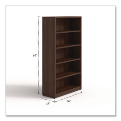 Alera Seville Bookcase, Five-Shelf, 36w x 14d x 65h, Mahogany