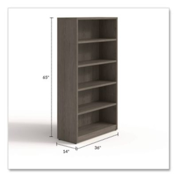 Alera Seville Bookcase, Five-Shelf, 36w x 14d x 65h, Walnut
