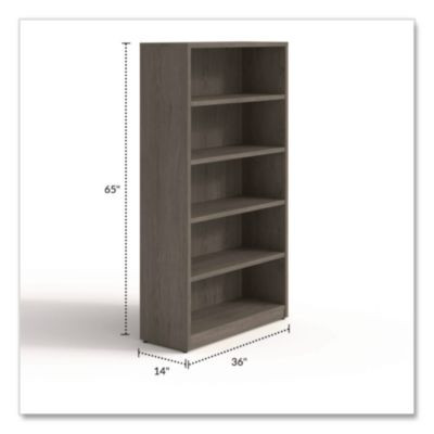 Alera Seville Bookcase, Five-Shelf, 36w x 14d x 65h, Walnut