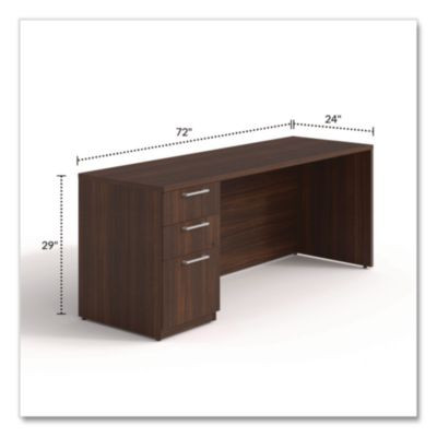 Alera Seville Series Credenza With Pedestal, Left Pedestal, 72w x 24d x 29h, Mahogany