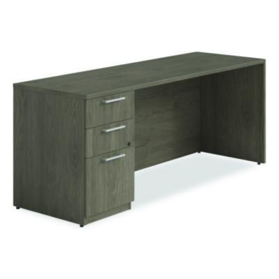 Alera Seville Series Credenza With Pedestal, Left Pedestal, 72w x 24d x 29h, Walnut