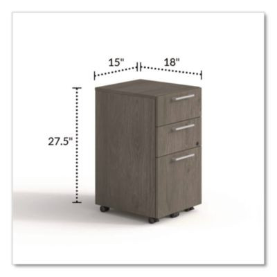 Alera Seville Series Mobile Pedestal, Left/Right, 3-Drawer: Box/Box/File, Legal, Walnut, 15" x 18" x 27"