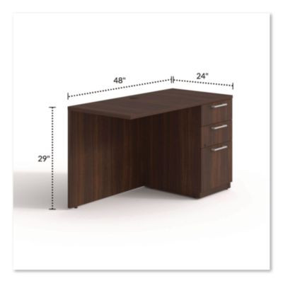 Alera Seville Series Desk Return With Pedestal, Right, 48" x 24" x 29", Mahogany