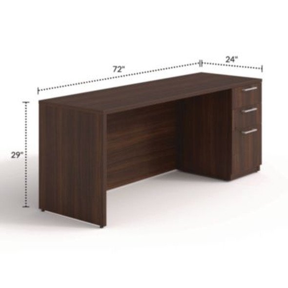 Alera Seville Series Credenza With Pedestal, Right Pedestal, 72w x 24d x 29h, Mahogany