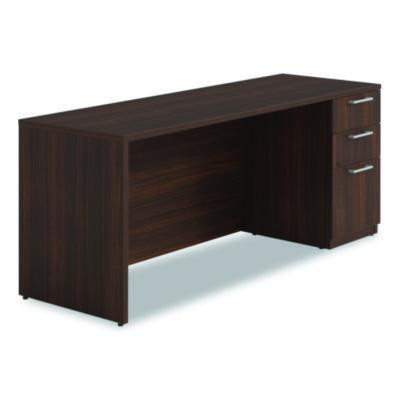 Alera Seville Series Credenza With Pedestal, Right Pedestal, 72w x 24d x 29h, Mahogany