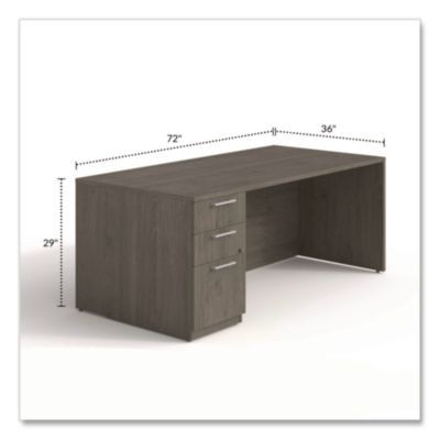 Alera Seville Series Single Pedestal Desk, Left Pedestal, 72" x 36" x 29", Walnut