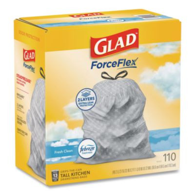 Forceflex Tall Kitchen Drawstring Trash Bags, Drawstring, 13 Gal, Fresh Clean Scent, 10.19 x 9.81, Gray, 110/Roll, 3/Carton