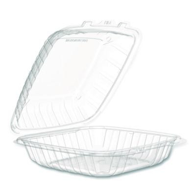 Microwaveable Hinged Containers, Proplanet Seal, 9 x 8.75 x 3, Clear, Plastic 150/Carton