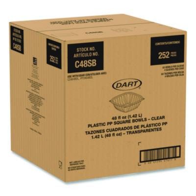 Square Plastic Bowls, 48 Oz, 5 x 5 x 2.55, Clear, Plastic, 63 Bowls/Sleeve, 4 Sleeves/Carton