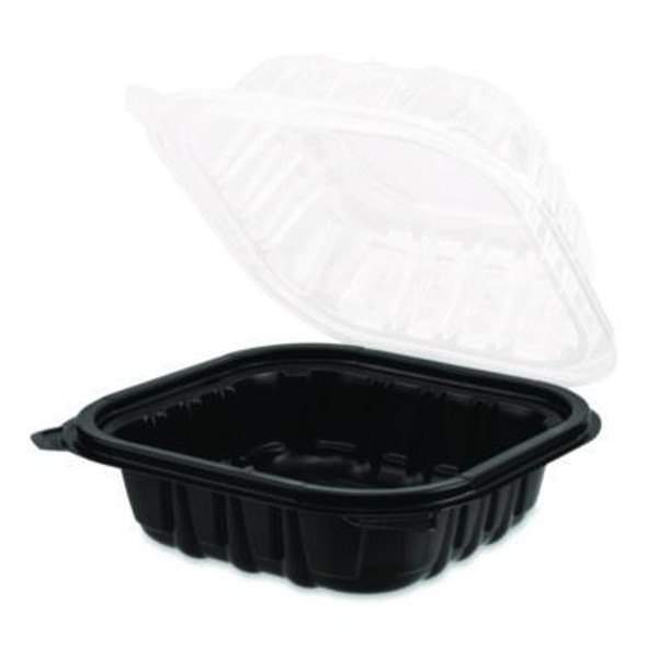 Polypropylene Plastic Hinged Container, 6 x 6 x 3, Black/Clear, Plastic, 50/Pack, 6 Packs/Carton