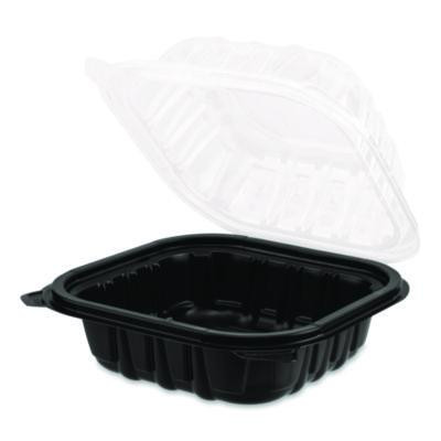 Polypropylene Plastic Hinged Container, 6 x 6 x 3, Black/Clear, Plastic, 50/Pack, 6 Packs/Carton