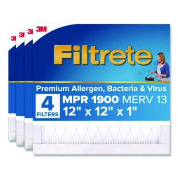 Premium Allergen, Bacteria And Virus Air Filter, Merv 13, Mpr 1900, 12 x 12, 4/Carton