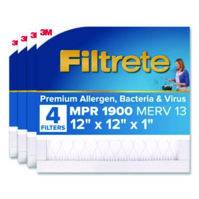 Premium Allergen, Bacteria And Virus Air Filter, Merv 13, Mpr 1900, 12 x 12, 4/Carton