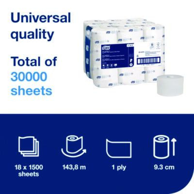 Optiserve High-Capacity Coreless Toilet Paper, 2-Ply, White, 1,500 Sheets/Roll, 18 Rolls/Carton