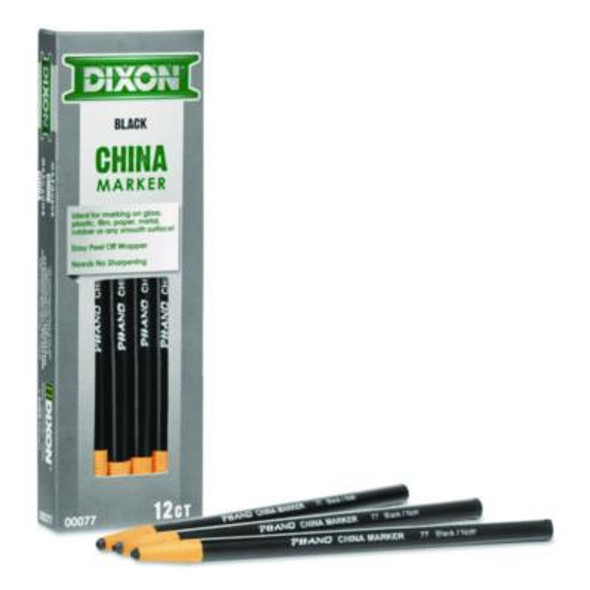China Marker, 0.37" x 7", Black, 12/Pack