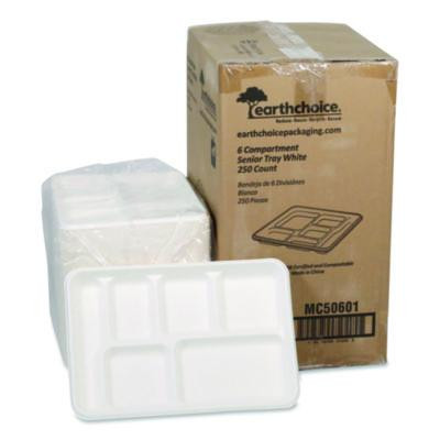 Compostable Fiber Blend School Lunch Tray, Heavy Duty, 8 x 12 x 1, White, 250/Carton