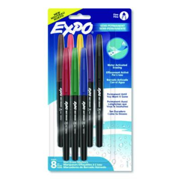 Wet Erase Markers, Fine Needle Tip, Assorted, 8/Pack