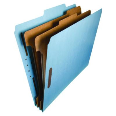 Recycled Pressboard Classification Folders, 2/5-Cut Tab, Expands 2", 2 Dividers, 4 Fasteners, Letter Size, Blue, 10/Box