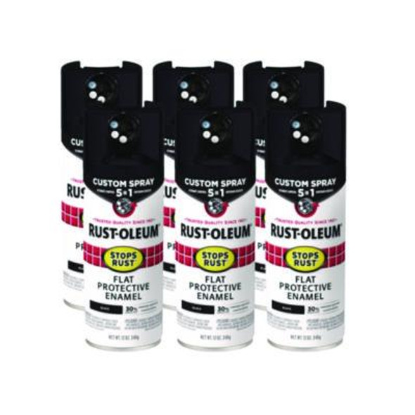 Stops Rust 5-In-1 Spray Paint, Flat Black, 12 Oz Aerosol Can, 6/Carton