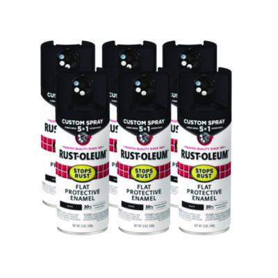 Stops Rust 5-In-1 Spray Paint, Flat Black, 12 Oz Aerosol Can, 6/Carton