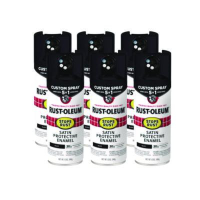 Stops Rust 5-In-1 Spray Paint, Satin Black, 12 Oz Aerosol Can, 6/Carton