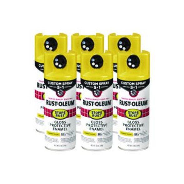 Stops Rust 5-In-1 Spray Paint, Gloss Sunburst Yellow, 12 Oz Aerosol Can, 6/Carton