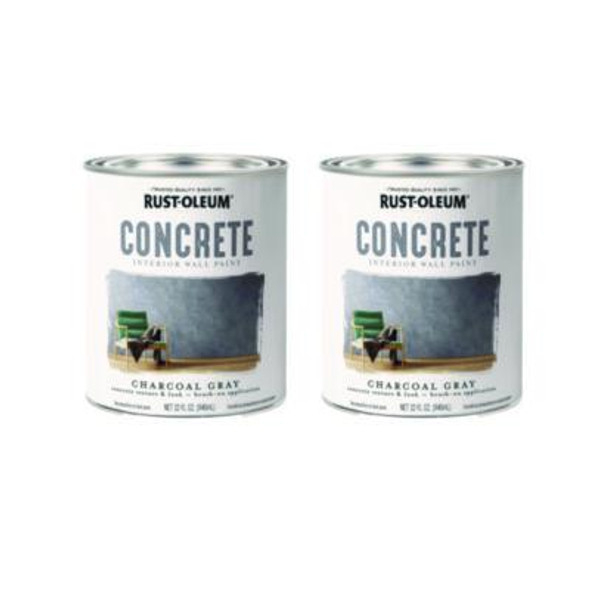 Concrete Interior Wall Paint, Flat Charcoal Gray, Quart Can, 2/Carton