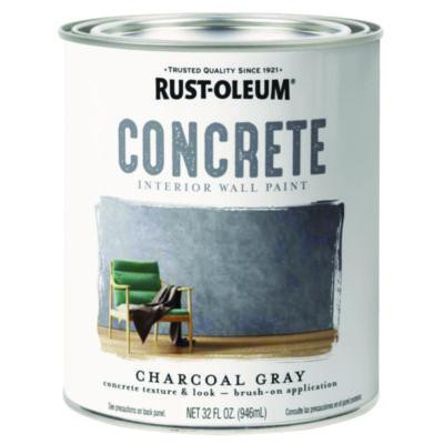 Concrete Interior Wall Paint, Flat Charcoal Gray, Quart Can, 2/Carton