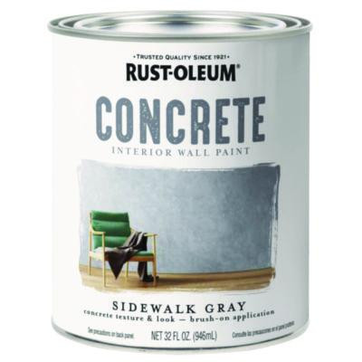 Concrete Interior Wall Paint, Matte Sidewalk Gray, Quart Can, 2/Carton