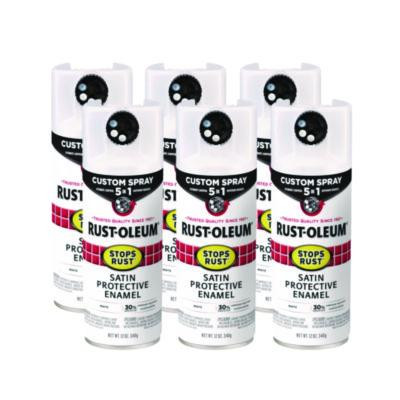 Stops Rust 5-In-1 Spray Paint, Satin White, 12 Oz Aerosol Can, 6/Carton