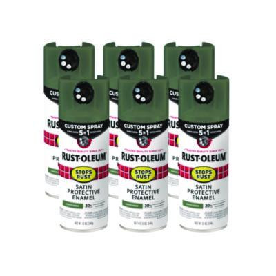 Stops Rust 5-In-1 Spray Paint, Satin Earthy Green, 12 Oz Aerosol Can, 6/Carton