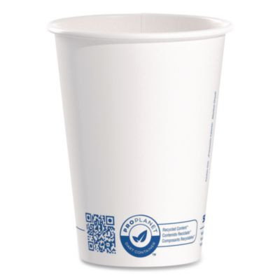 Recycled Content Pcf Paper Hot Cups, Proplanet Seal, 12 Oz, White/Blue, 1,000/Carton