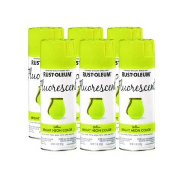 Specialty Fluorescent Spray Paint, Flat Fluorescent Yellow, 11 Oz Aerosol Can, 6/Carton
