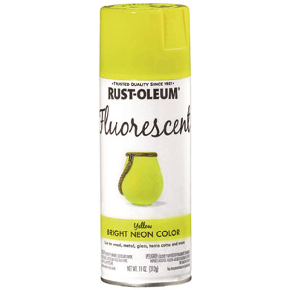 Specialty Fluorescent Spray Paint, Flat Fluorescent Yellow, 11 Oz Aerosol Can, 6/Carton