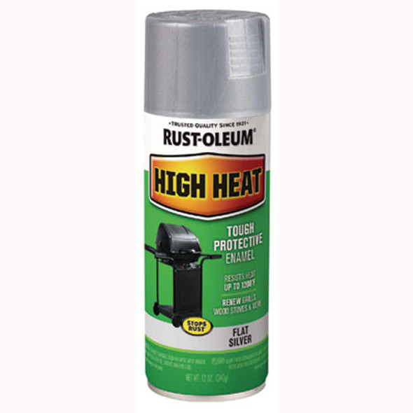 High Heat Enamel Spray Paint, Flat Silver, 12 Oz Aerosol Can, 6/Carton