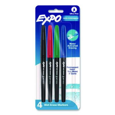 Wet Erase Marker, Ultra Fine Bullet Tip, Assorted Colors, 4/Set