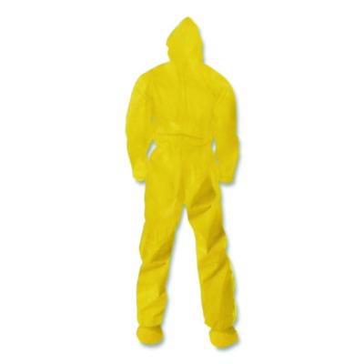 A70 Chemical Spray Protection Coveralls, Elastic Wrists, Ankles, Hood And Boots, Large, Yellow, 12/Carton