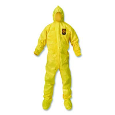 A70 Chemical Spray Protection Coveralls, Elastic Wrists, Ankles, Hood And Boots, Large, Yellow, 12/Carton