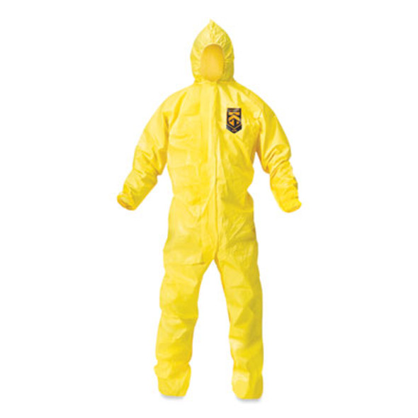A70 Chemical Spray Protection Coveralls, Elastic Wrists, Ankles, Hood, Large, Yellow, 12/Carton